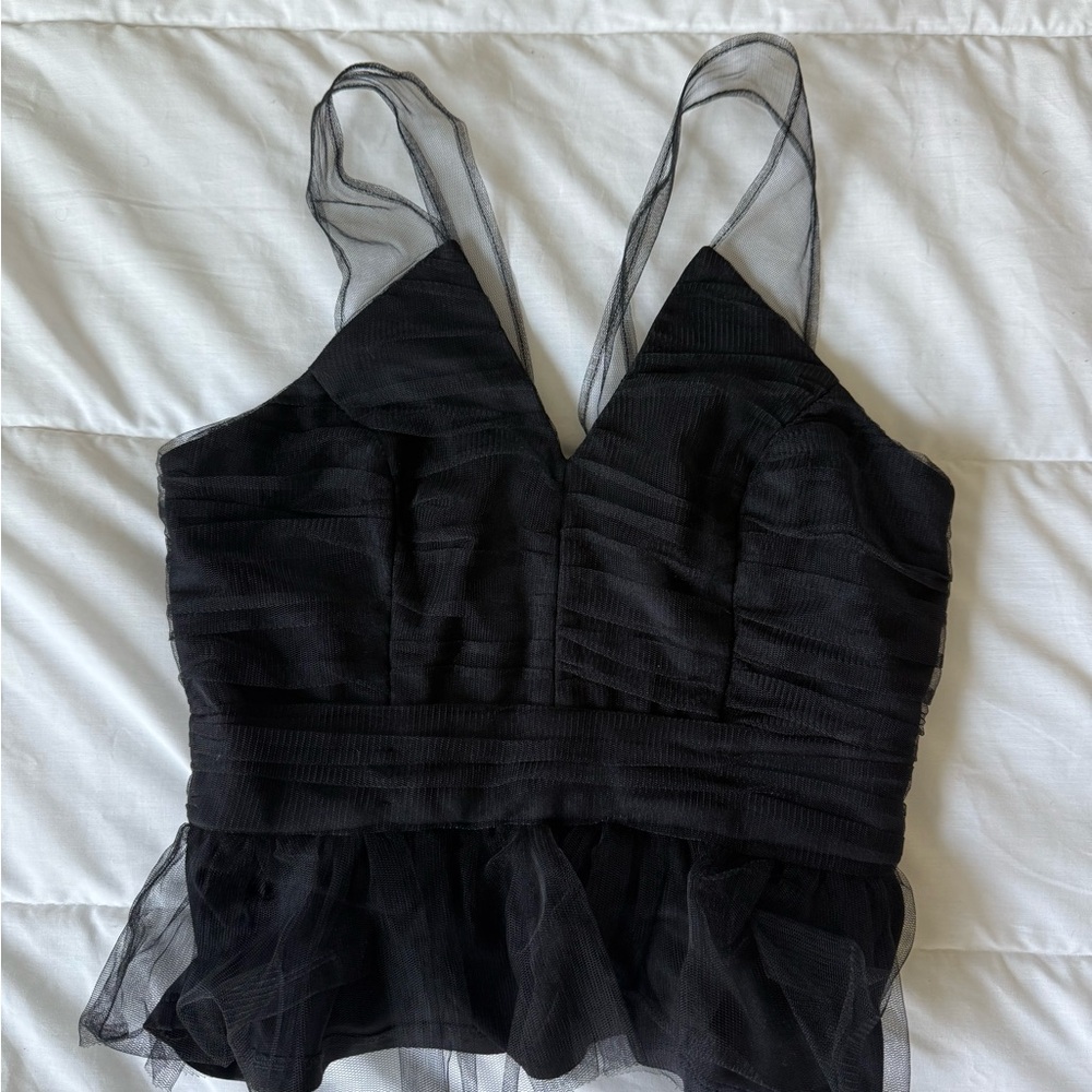 BCBGeneration Black Mesh Peplum Top